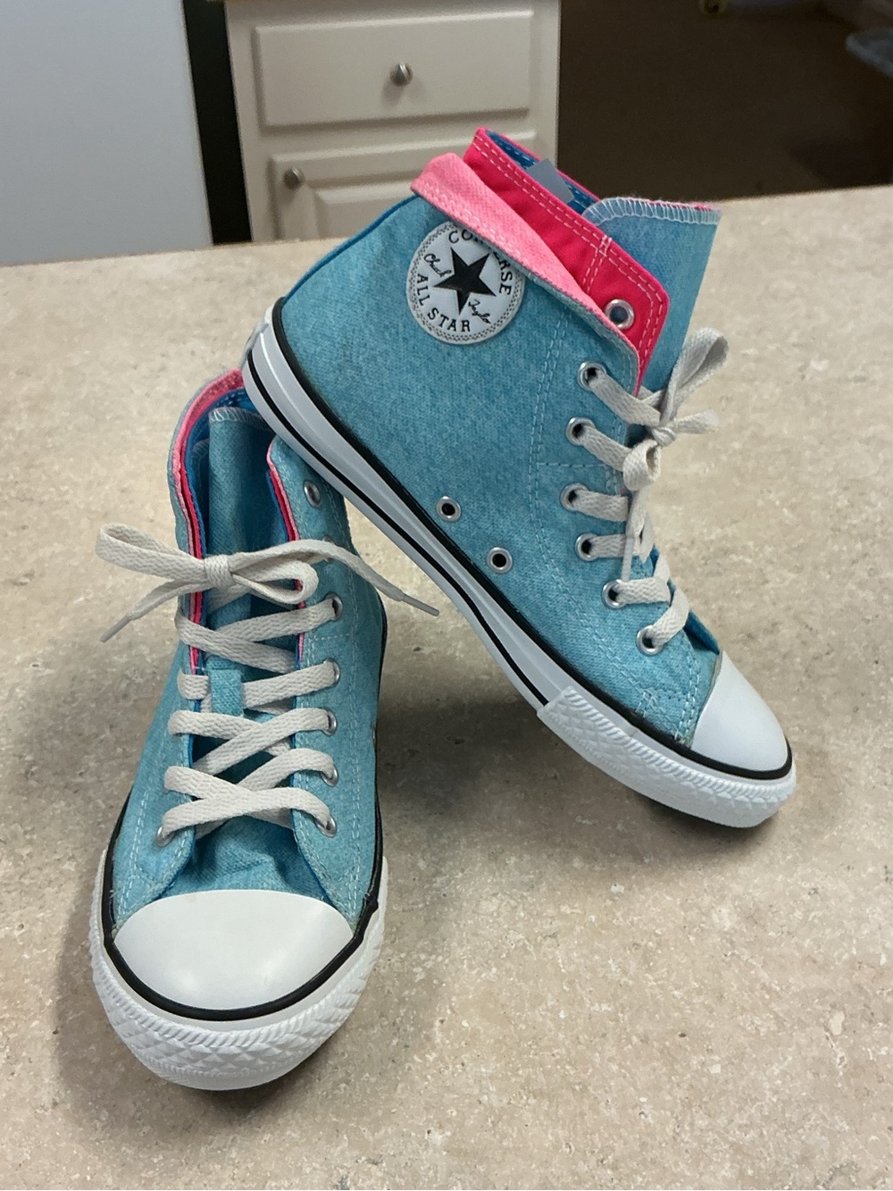 Converse Chuck All Star SZ 3 Junior Ps Double Tongue High Top Sneakers Blue Wash